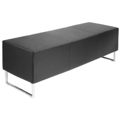 An Image of Blockette Bench Seat In Black Faux Leather With Chrome Legs