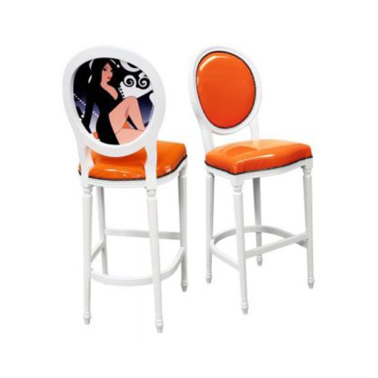 5c01f5d9e8dda0d52278abdc93207218eac8be2047ce671c37e313c8f6550b1c.jpg An Image of Georgian Tall Bar Chair In Orange With Fluted Legs