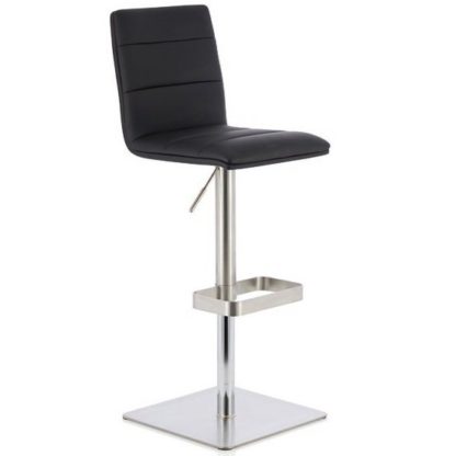 An Image of Aerith Bar Stool In Black Faux Leather And Stainless Steel Base