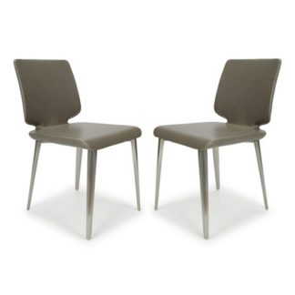 An Image of Skypod Square Armless Leather City Grey Dining Chairs In Pair