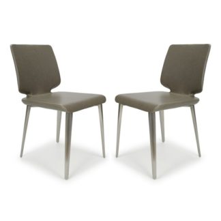 An Image of Skypod Square Armless Leather City Grey Dining Chairs In Pair