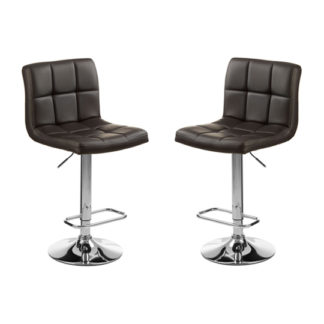 An Image of Baino Black Quilted Bar Stool With Chrome Base In Pair