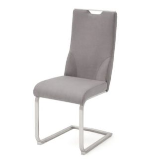 An Image of Jiulia Leather Cantilever Dining Chair In Ice Grey