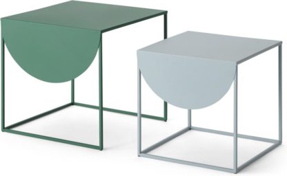 An Image of MADE Essentials Emira Nesting Side Tables, Forest Green & Grey