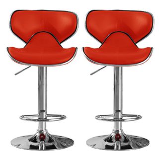 An Image of Hillside Red PU Leather Bar Stool In Pair With Chrome Base