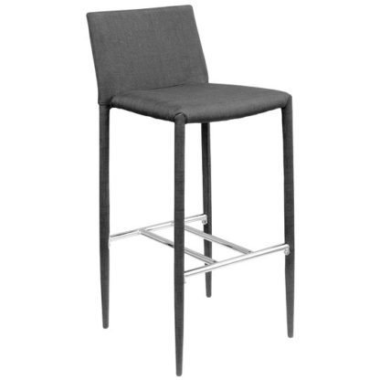 An Image of Selina Black Fabric Bar Stool With Chrome Footrest