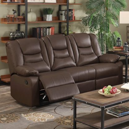 5d2401570971b9cc008d5502df263e5fbeee1fb6b26722cfe178f8b7c7663482.jpg An Image of Gruis LeatherGel And PU Recliner 3 Seater Sofa In Dark Chocolate