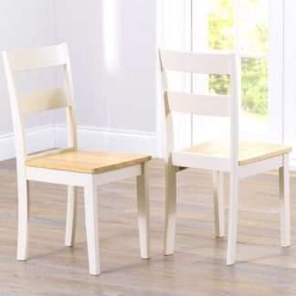An Image of Antlia Oak And Cream Wooden Dining Chairs In Pair