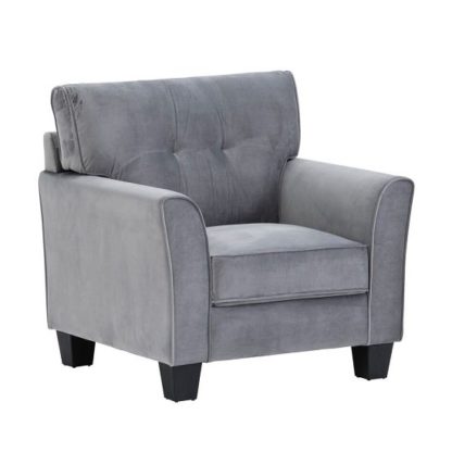 An Image of Beckton Fabric Armchair In Grey Velvet With Wooden Legs
