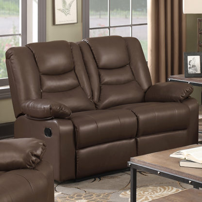 An Image of Gruis LeatherGel And PU Recliner 2 Seater Sofa In Dark Chocolate