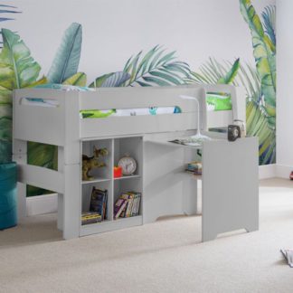 An Image of Pluto Bunk Bed With Bookcase And Study Desk In Dove Grey