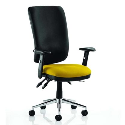 5dfa11ff66df64f5e100094d565512c6ca1b3fb90d0cfabbe5315c8bcd84a987.jpg An Image of Chiro High Black Back Office Chair In Senna Yellow With Arms