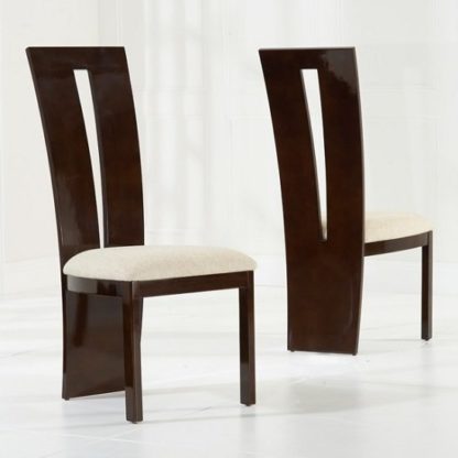 An Image of Ophelia Dining Chair In Brown Gloss And Cream Fabric In A Pair