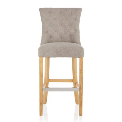 An Image of Marlon Bar Stool In Silver Fabric With Oak Legs