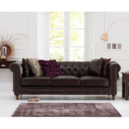 An Image of Mentor 3 Seater Sofa In Brown Leather With Dark Ash Legs