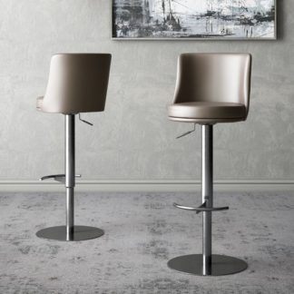 An Image of Bruno Taupe Faux Leather Gas-lift Bar Stools In Pair