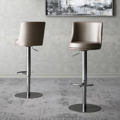 5e2a6b25754cce72c4883a4b5825eb44133942ca31dd5223574c937cbcf23f37.jpg An Image of Bruno Taupe Faux Leather Gas-lift Bar Stools In Pair