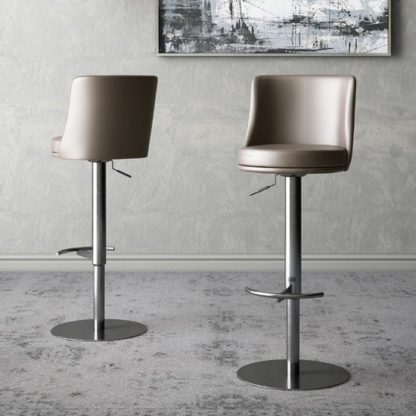 An Image of Bruno Taupe Faux Leather Gas-lift Bar Stools In Pair