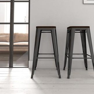 An Image of Fusion Black Metal Backless Bar Stool In Pair