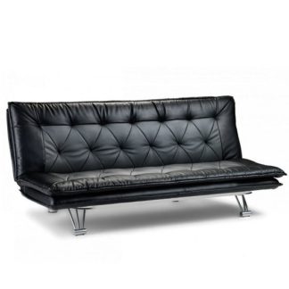 An Image of Siena Sofa Bed In Black And Grey Faux Leather With Steel Frame