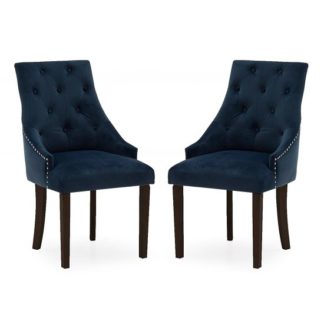 An Image of Vanille Velvet Dining Chair In Blue With Wenge Legs In A Pair