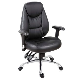 An Image of Harper Home Office Chair In Black Faux Leather With Steel Base