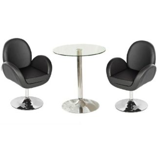 An Image of Vetro Bistro Table In Clear Glass Top With 2 Ego Black Bar Stool