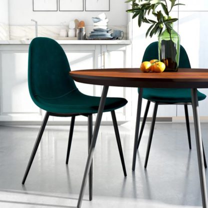 An Image of Calvin Green Velvet Dining Chairs In Pair