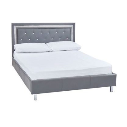 An Image of Branson King Size Bed In Grey Faux Leather With Diamante
