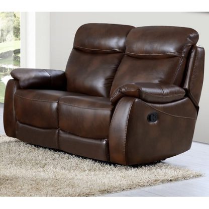 An Image of Canton Recliner 2 Seater Sofa In Tan Faux Leather