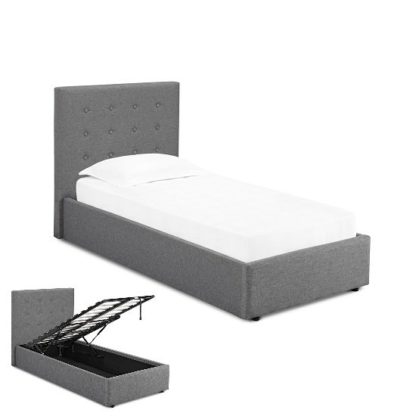 An Image of Rother Single Storage Bed In Upholstered Grey Fabric