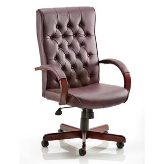 An Image of Chesterfield Leather Office Chair In Burgundy With Arms