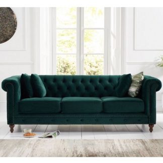 An Image of Mentor Modern Fabric 3 Seater Sofa In Green Plush