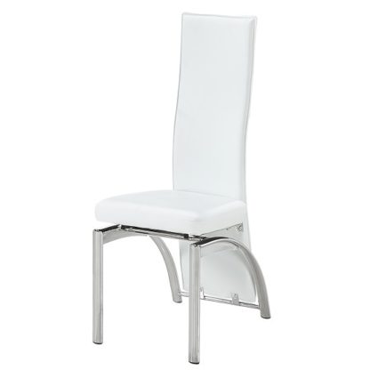 An Image of Romeo Dining Chair In White Faux Leather With Chrome Legs