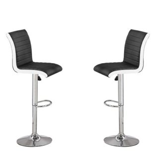 An Image of Ritz Bar Stools In Black And White Faux Leather In A Pair