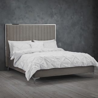 An Image of Berkeley Velvet Upholstered Double Bed In Mink Grey