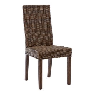 An Image of Helvetios Kubu Rattan Dining Chair In Brown