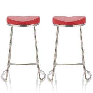 An Image of Seraphina Bar Stool In Red Faux Leather In A Pair