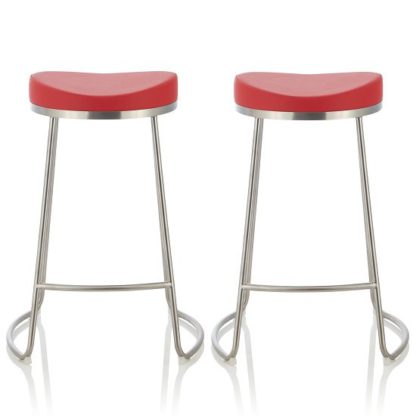 60223b00ccf81bb6a971324ca925be8cbd07f2a8cbf5fc9a3cf93447113f69d6.jpg An Image of Seraphina Bar Stool In Red Faux Leather In A Pair