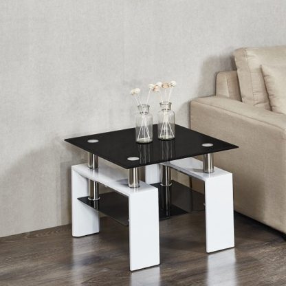 An Image of Kontrast Side Table In Black Glass And High Gloss White Legs