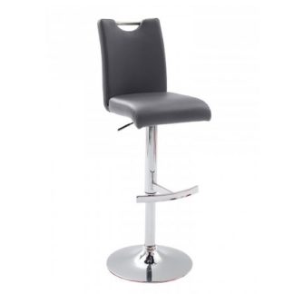 An Image of Aachen Bar Stool In Grey Faux Leather With Chrome Base