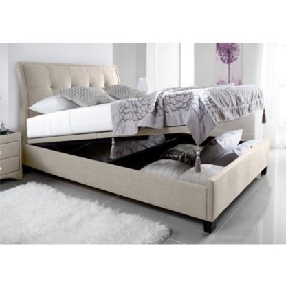 An Image of Evelyn Fabric Ottoman Storage King Size Bed In Oatmeal