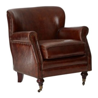 An Image of Sadalmelik Leather Classic Armchair In Mocha Brown