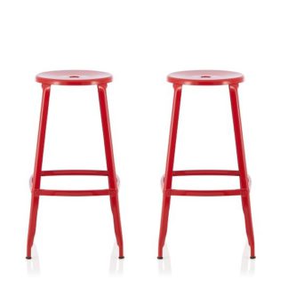 An Image of Bryson 76cm Metal Bar Stools In Red In A Pair