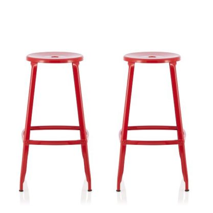 60c0940288ac55f6be49e535bff6131f4b4eab42856329bbe2bb5d8557ac2f63.jpg An Image of Bryson 66cm Metal Bar Stools In Red In A Pair