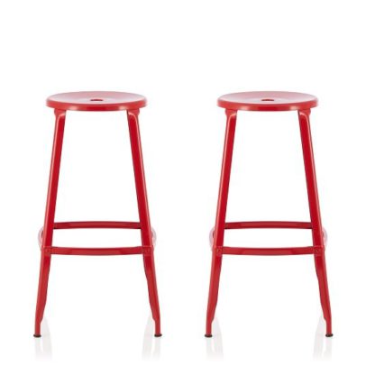 An Image of Bryson 66cm Metal Bar Stools In Red In A Pair