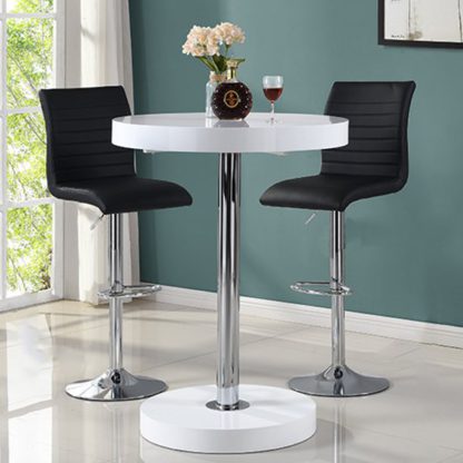 An Image of Havana Bar Table In White With 2 Ripple Black Bar Stools