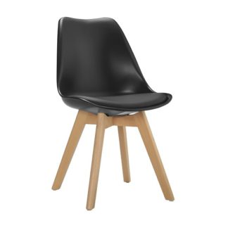 An Image of Sigmon Dining Chair In Matt Black PU Seat With Solid Beech Legs