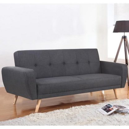 An Image of Durham Fabric Sofa Bed Large In Grey With Wooden Legs