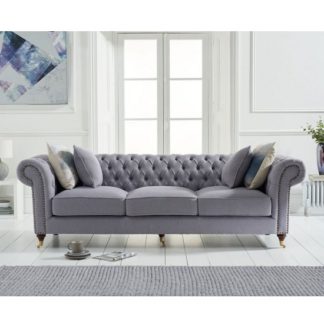 An Image of Holbrook Chesterfield 3 Seater Sofa In Grey Linen